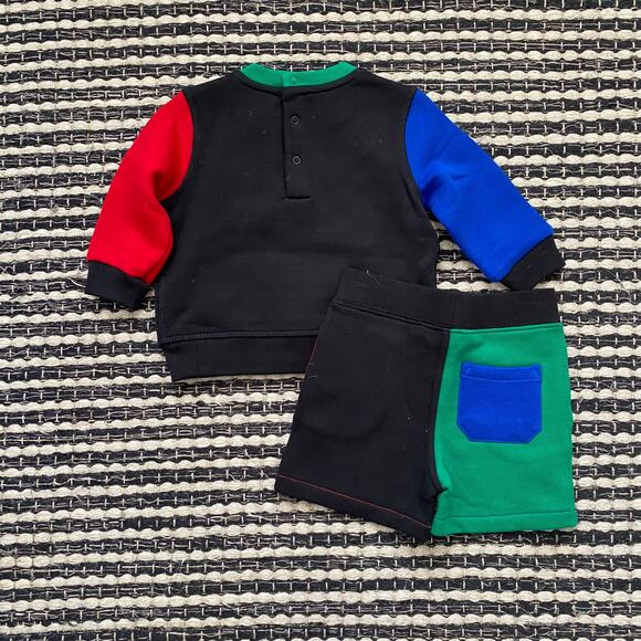 🌿Ralph Lauren Boys Kids 2P Black Color Block Shorts Sweatshirt Sweat Set 6M - Picture 3 of 4